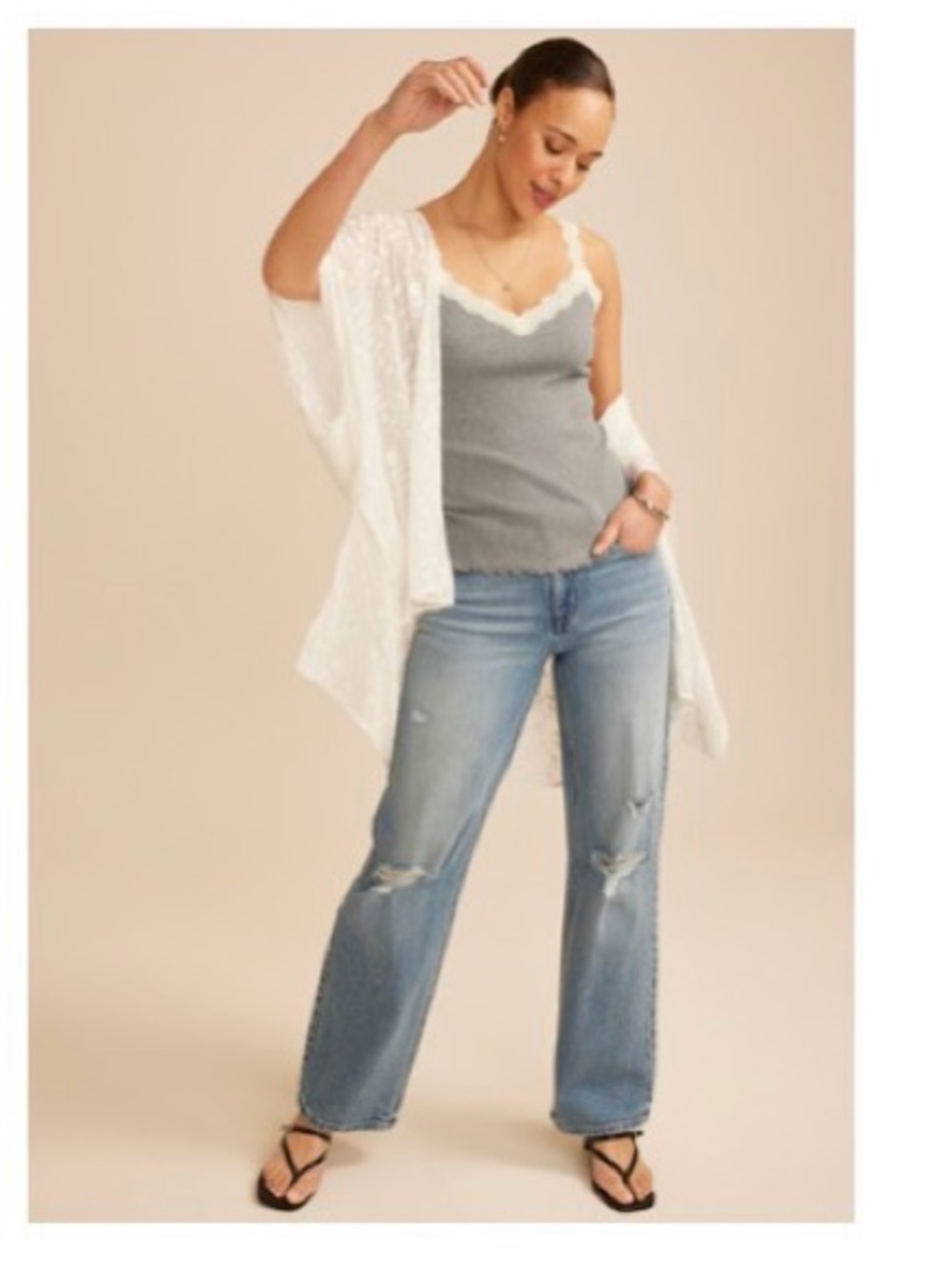 Maurices Gray Lace-Trim Rib Tank Top - Women